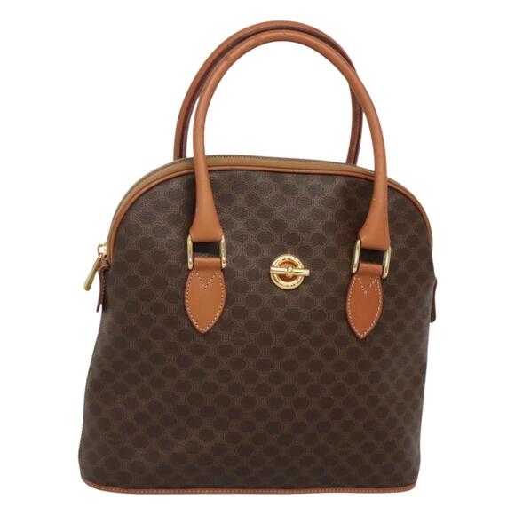 CELINE Macadam Canvas Hand Bag Pvc Leather Brown Gold - Picture 1 of 12